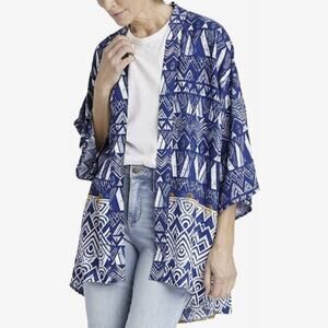KNOX ROSE WOMEN'S RAYON DUSTER KIMONO CARDIGAN BLUE PAISLEY XS SMALL NEW